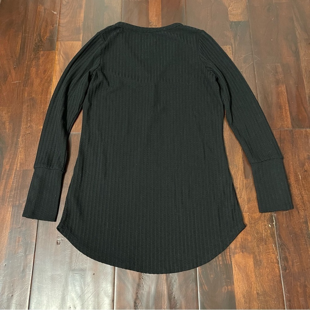 Chaser Black Long Sleeve Henley Waffle Knit Thermal Sweater Shirt Size Small - Picture 7 of 7